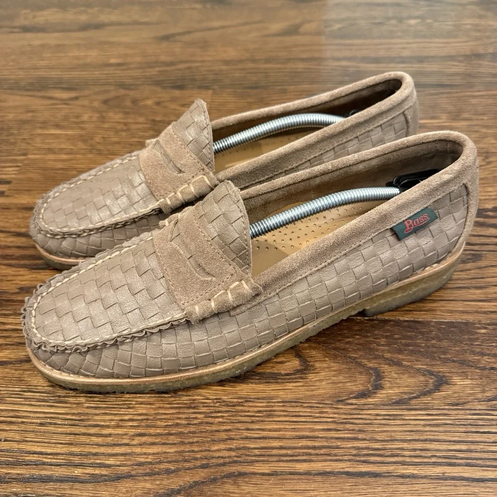 GH Bass Loafers Mens 8.5D Taupe Larson Woven Crepe Weejuns Penny‎ Shoes